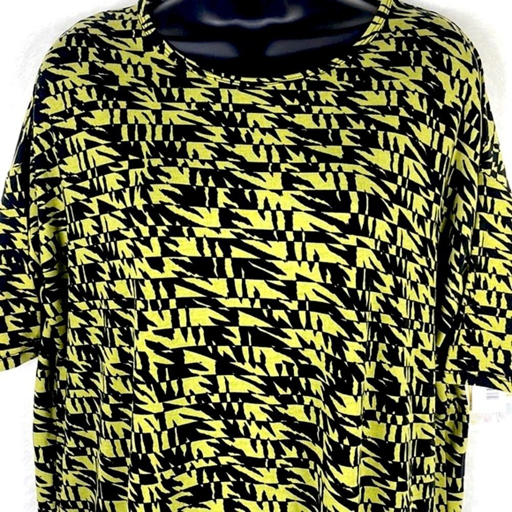 LuLaRoe Irma NWT Beautiful Electric Green Black Print  XS Perfect Fall Halloween